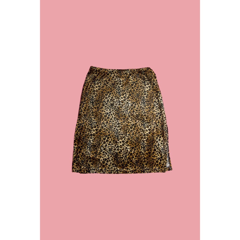 1990s-Y2K FOREVER 21.F21.LEOPARD Print VELVET Pencil Skirt with Side Slits XS-S